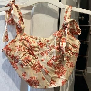 Cream and coral patterned crop top